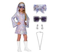 Xumplo Girls 70s Disco Halloween Costume Kids Diva Bell Sleeve Dancing Party Dress with Accessories Cosplay 5-6 Years