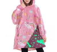 Xumplo Girls Blanket Hoodie Kids Oversized Hooded Pullover Childrens Wearable Warm Hoodies with Pocket Tween Girls Pink Rainbow Tops Clothes 6-13 Years