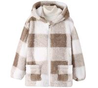 Xumplo Girls Fleece Jacket Kids Fluffy Warm Coat Young Girls Zip Up Plaid Hooded Clothes Teens Winter Outerwear