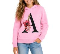 Xumplo Girls Hoodies Kids Long Sleeve Hooded Pullover Sweatshirts Teens Flower Letter Print Tops Fall Clothing 7-8 Years Pink