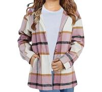 Xumplo Girls Long Sleeve Flannel Shirt Jacket Kids Button-Down Plaid Tops Clothing Tween Girls Hooded Coat with Pocket