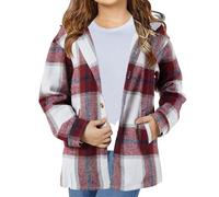 Xumplo Girls Long Sleeve Flannel Shirt Jacket Kids Button-Down Plaid Tops Clothing Tween Girls Hooded Coat with Pocket