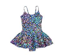Xumplo Girls Swimming Costume Toddler One Piece Leopard Print Swimwear Off Shoulder Swimsuits Beach Bathing Suit for Kids 4-5Years Multicolor
