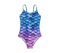 Xumplo Girls Swimming Costume Toddler One Piece Mermaid Swimwear Off Shoulder Swimsuits Beach Bathing Suit for Kids 10-12Years Purple