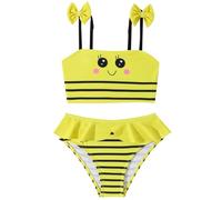 Xumplo Toddler Girls 2 Piece Bikini Set Bee Cartoon Swimming Costume for Little Girls Spaghetti Color-Block Striped Swimwear Bathing Suit 1-2 Years Yellow