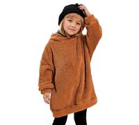 Xumplo Toddler Girls Fleece Hoodie Kids Long Sleeve Jumper Pullover Girls Brown Warm Blanket Wearable Top Clothes Gift 2-3 Years