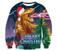 Xumplo Ugly Christmas Jumpers for Kids Boys Girls Xmas Jumper Long Sleeve Pullover Sweatshirt Christmas Party Funny Letter and Dinosaur Printed Sweater 6-7 Years Purple