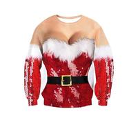 Xumplo Ugly Christmas Jumpers for Women 3D Novelty Pattern Xmas Sweatshirts Ladies Long Sleeve Funny Pullover Top Clothes （S） Red and White