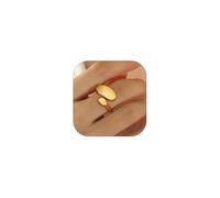 XUN Zhe Irregular Polished Plain Rings Adjustable Oval Statement Rings for Women Chunky Open Finger Rings Fashion Minimalist Engagement Prom Gift, Metal, No Gemstones