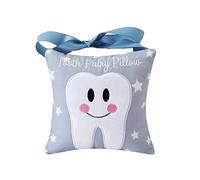 Xunboo Tooth Fairy Pillow with Pocket for Kids Tooth Keepsake Pouch Tooth Fairy Bag on Back Toothfairy Gift for Boys and Girls,18cm x 18cm (Blue)