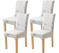 Xundefeng Dining Chair Covers Set of 4 Stretch Slipcovers Elastic Chairs Cover for Kitchen Dining Room Marble Off White