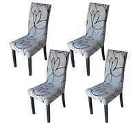Xundefeng Dining Chair Covers Set of 4 Stretch Slipcovers Elastic Chairs Cover for Kitchen Dining Room Grey Lotus