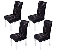 Xundefeng Dining Chair Covers Set of 4 Stretch Slipcovers Elastic Chairs Cover for Kitchen Dining Room, Marble Black