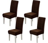 Xundefeng Soft Velvet Dining Chair Covers for Dining Room Set of 4 Pack Slipcovers Chairs Cover Stretch Slipcover, Brown