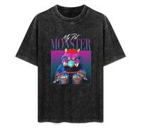 XUNDERA Fashionable Men's Retro T-Shirt My Pet Monster Retro Cotton T-Shirt Black 3XL