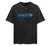 XUNDERA T-Shirt Fashion Short Sleeve UNICEF WHO Logo Round Neck, Short Sleeve Cotton T-Shirt Black XL