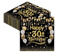 Xunerloy 30th Birthday Napkins, 48PCS Happy 30th Birthday Black Gold Disposable Serviettes for Men Women Him Her Anniversaries Decoration