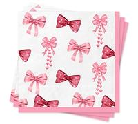 Xunerloy 40 Pcs Pink Bows Party Napkins, Pink Birthday Serviettes, Disposable Table Napkins, Bow Party Supplies for Afternoon Tea Baby Shower Birthday Party Decoration 33x33cm