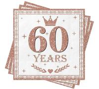 Xunerloy 40Pcs 60th Birthday Napkins Rose Gold, Happy 60th Birthday Serviettes White Napkins for Women Men Her He Anniversary Decoration