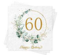 Xunerloy 40Pcs 60th Birthday Napkins Sage Green Gold, 60th Birthday Serviettes Eucalyptus Napkins for Women Men Her He Anniversary Decoration
