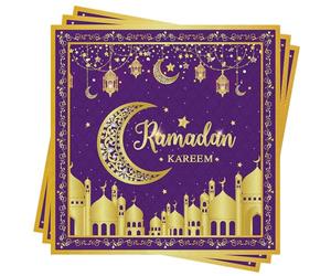 Xunerloy Eid Mubarak Napkins, 40Pcs Purple Blue Gold Paper Napkins for Eid Ramadan Mubarak Party Ramadan Table Decorations Moon Star Paper Serviettes Napkins for Ramadan Muslim Islamic Home Decor