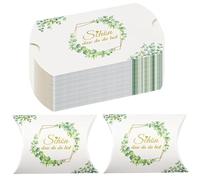 Xunerloy Pack of 50 Schön Dass Du Da Bist Eucalyptus Party Favours Box Wedding Gift Boxes Cushion Box for Sweets Chocolate Biscuits Guest Gift for Communion Confirmation Christening Youth Consecration