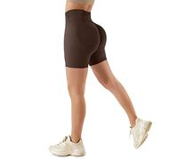 Xunerloy Scrunch Bum Amplify Shorts Seamless Cycling Yoga Workout Gym Shorts for Women High Waist with Tiered Waistband, Tummy Control Anti Chafing, Brown M