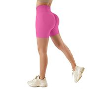 Xunerloy Seamless Gym Shorts for Women Scrunch Butt High Waisted Ruched Booty Shorts Pink for Cycling/Biker/Yoga/Workout, Tummy Control Anti Chafing Soft Opaque, L