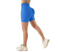 Xunerloy Seamless Scrunch Bum Gym Shorts for Women High Waisted Amplify Booty Workout Yoga Short Cycling Shorts with Tiered Waistband Klein Blue M