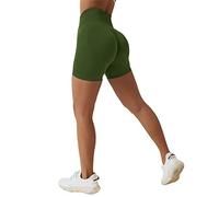 Xunerloy Seamless Scrunch Bums Gym Shorts for Women High Waisted Ruched Butt Booty Short Workout Biker Cycling Yoga Shorts Army Green Soft Opaque S