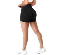 Xunerloy Women's Seamless Scrunch Amplify Shorts Workout Gym Shorts Butt Lifting High Waisted Shorts Black with Tiered Waistband,Tummy Control Anti Chafing Soft Opaque S
