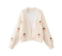 Xunger Women’s Cute Strawberry Knit Sweater Aesthetic Kawaii Cardigan for Teen Girls Y2K Floral School Uniform Outwear, Pink New, XL
