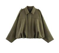 Xunger Women's Faux Suede Bomber Jacket Spring Lapel Pilot Coat Casual Oversized Long Sleeves Trendy Streetwear Outerwear, Green, Medium