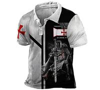 XUNGHO Men's Knights Templar Printed Polo Lapel T-Shirt Outdoor Stitching Color Summer Short Sleeve Crusader Polo Shirt