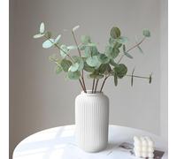 XunHe Tall 8 Inch White Ceramic Ribbed Vases, Flower Vase Modern Home Decor, Decorative Flowers Vase for Wedding Dinner Table Office Bedroom, Home Decoration for Fresh Flowers, Dried Flowers