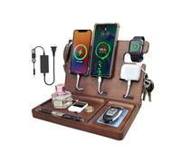 Xunhomon Wood Phone Docking Station Nightstand Organizer Charging Station with QC 3.0 & PD22.5W USB C Charger Fast Charging for iPhone Samsung Android Watch Airpod Anniversary Birthday Gifts for Men