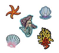 XUNHUI Clothing DIY Embroidery Iron On Patches Mermaid Shell Starfish Patch for Clothes Stickers Fabric 1 Set