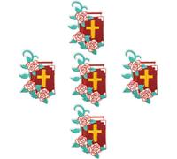 XUNHUI Patches The Holy Bible Book Embroidered Flower Applique Rose Cross Patch Iron on Clothing Embroidered 5 Pieces