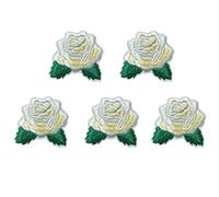 XUNHUI White Rose Embroidered Patch Flower Iron On Patches Stickers for Clothes Badge Applique 5 Pieces