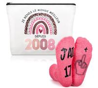 Xuniea 18th Birthday Gift for Women - Cosmetic Bag & Socks 2008 Original Humor Gift Idea for Women Born in 2008 18th Birthday Accessory Set, White, pink, 2008