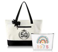 Xuniea 2 Pcs 50th Birthday Gifts for Women Her Including 50th Tote Bag and 1975 Rainbow Cosmetic Makeup Bag,Funny Gift 50 Year Old Lady Present for Women Born in 1975