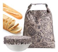 Xuniea 2 Pcs Beeswax Bread Bags 12" x 16" Reusable Linen Bread Bag for Sourdough Homemade with 10" Cotton Bowl Cover Freezer Food Storage Wraps to Keep Fresh, Baker Gift Set