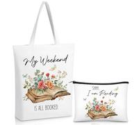 Xuniea 2 Pcs Book Lovers Tote Bag Christmas Gifts for Book Lovers Reusable Shoulder Makeup Bag for Birthday Include My Weekend Is All Booked Readers
