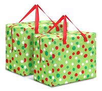 Xuniea 2 Pcs Christmas Ornament Storage Bag 18 x 15 x 10 Inch Lime Green Christmas Ornament Organizer Polka Dot Waterproof Xmas Oxford Storage Container with Reinforced Carry Handles and Zippers