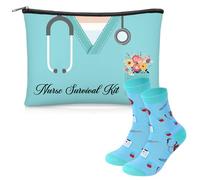 Xuniea 2 Pcs Nurse Gifts for Women Nurse Appreciation Gift Set Include Nurse Theme Socks and Makeup Bag Funny Novelty Socks Cosmetic Bag for Christmas Nurse Practitioner Gifts