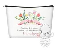 Xuniea 2 Piece Mother's Day Gift Set for Mum Travel Makeup Bag Keyring with Engraving Thanksgiving Birthday Gift for Mother Cosmetic Bag with Floral Pattern Women's Keyring, As shown in the picture