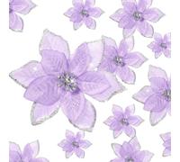 Xuniea 24 Pcs 3 Size Glitter Poinsettia Artificial Flowers Christmas Tree Ornament Christmas Flowers with Clips for Xmas Party New Year Home Decoration, 4", 6" and 9" (Purple)