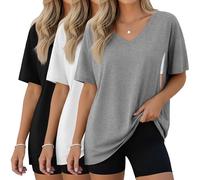Xuniea 3 Pack Women's Oversize Nursing Shirts | Breastfeeding Tops, with Hidden Zippers, Loose Fit Short Sleeve T-shirts, Maternity Lounge Tee, Mama Clothes, Soft Fabric