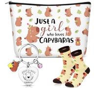 Xuniea 3 Pcs Capybara Gift Set just a Girl Who Loves Capybaras Makeup Pouch, Keychain, Socks, Cute Capybara Themed, Pet Lover Present, Birthday, Christmas Animal Theme Gift for Friends, Family, Colle