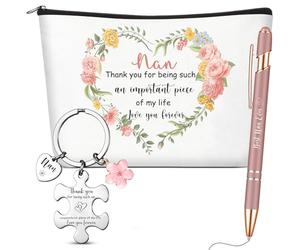 Xuniea 3 Pcs Nan Gifts Set, Makeup Bag Keyring Pen for Christmas Birthday | Nan Gifts from Grandson Granddaughter, Floral Cosmetic Pouch Pen Keychain, Grandma Gift for Christmas Mothers Day